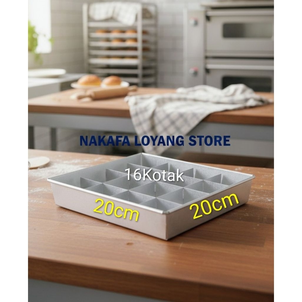 Loyang kue kotak + sekat 16 lubang ukuran 20x20x4cm