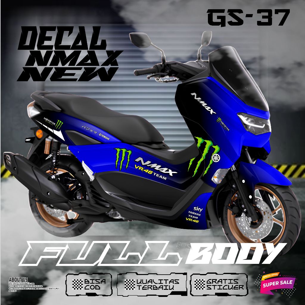 DECAL STICKER CUSTOM STRIPING FULL BODY YAMAHA NMAX NEW 155 MOTIF SIMPEL MONSTER GS04