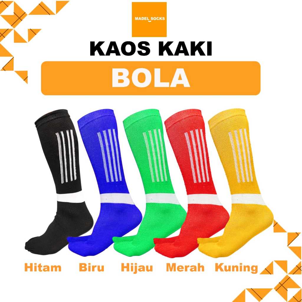 (GROSIR) 12 pasang Kaos Kaki Bola Hitam, Biru, Merah, Hijau, Kuning – Stylish, Nyaman & Awet