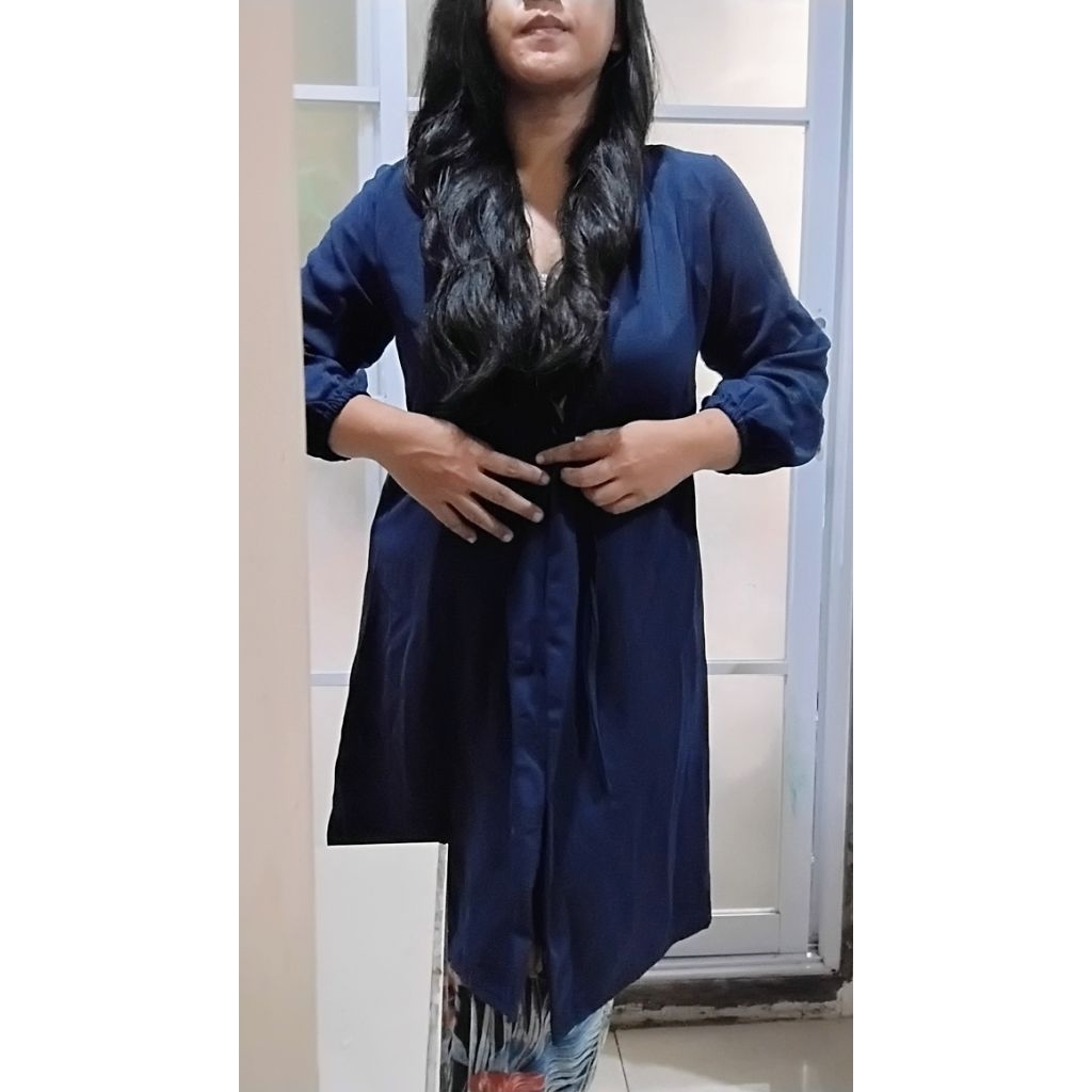 Outer panjang atasan wanita biru Dongker preloved