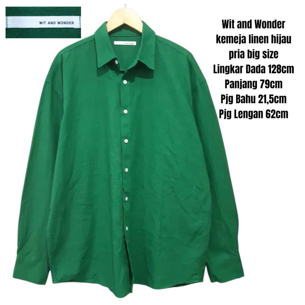 Wit and Wonder kemeja linen hijau pria big size