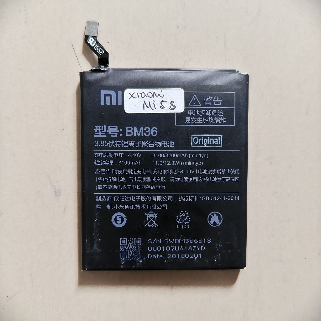 Batre Baterai Xiaomi Redmi Mi5S tipe BM36 cabutan normal tested mulus no minus batre awett siap raki