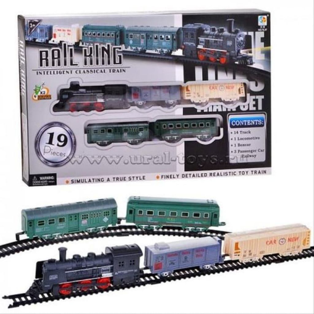 TERLENGKAP Mainan Kereta Api Rail King 19 Pcs Ukuran Besar - Rel Lurus & Me70cm nikung, Lampu Depan 