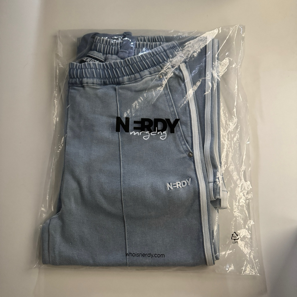 ndy nerdy denim track pants - light blue