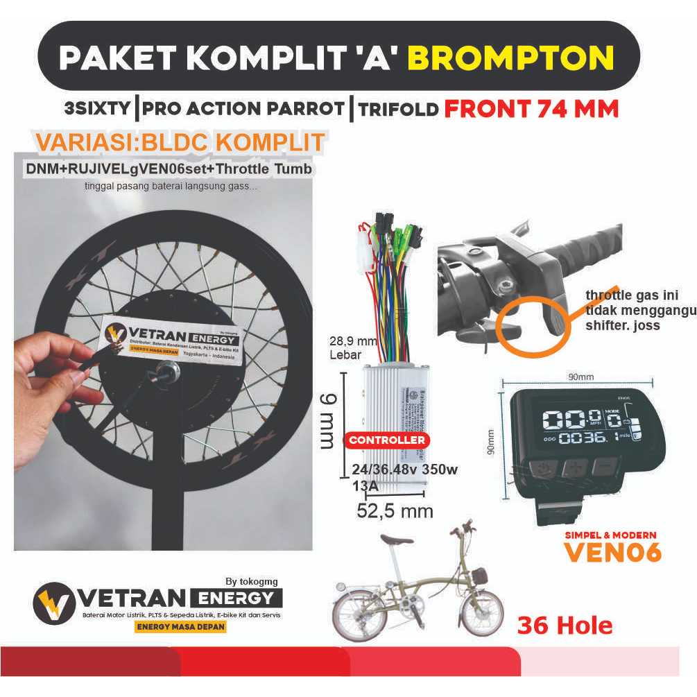 Paket E bike Kit Sepeda listrik untuk BROMPTON dan Trifold pixes dengan fork lebar 74mm sepeda lipat