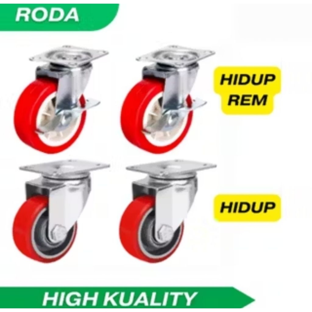 Roda Hidup 2" Roda Troli Kulkas Lemari Meja Kecil Karet Nylon Rem