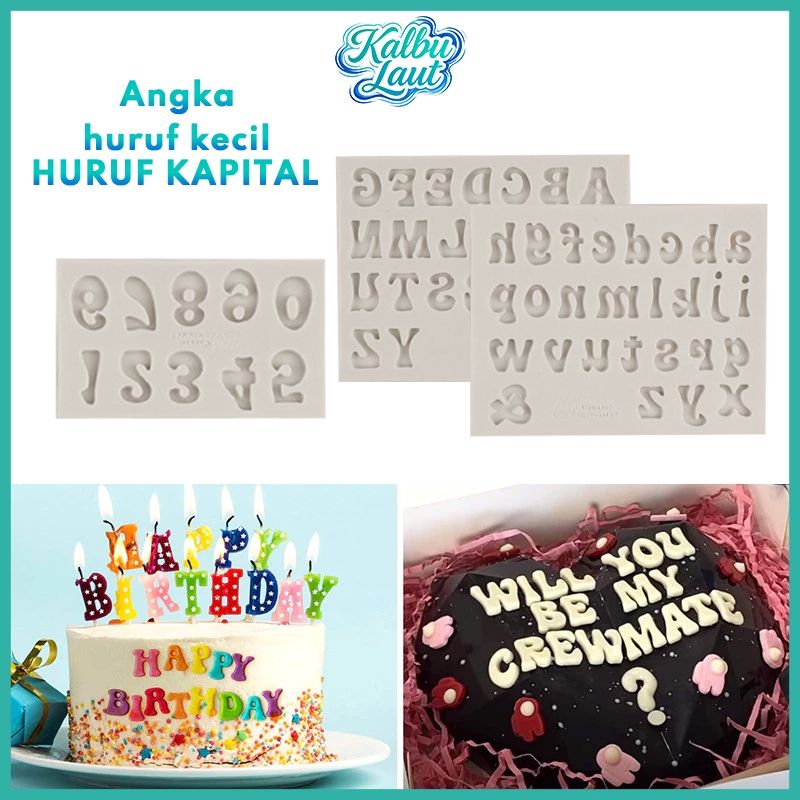 Papan Cetakan Silikon 3D Huruf Alfabet Angka Arab Format Kapital Kecil DIY Sabun Resin Lilin Gypsum