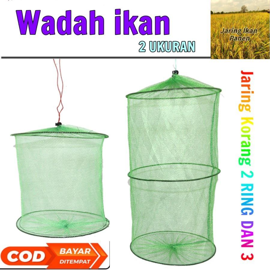 Jaring Korang Wadah ikan  2-3 Layer tempat Ikan bubu bulat Perangkap Ikan Jebakan Ikan Udang Lobster