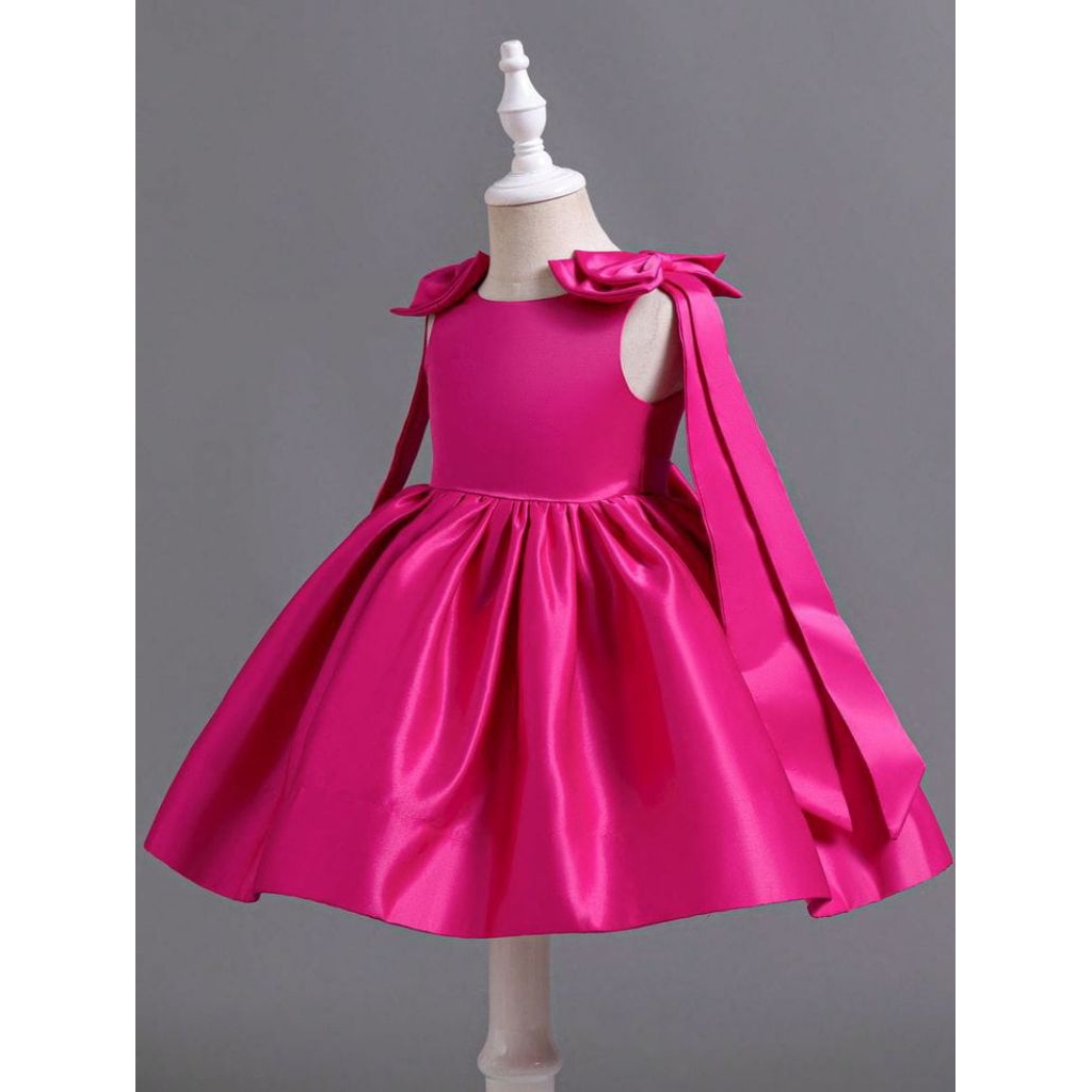 Gaun Pesta Anak Perempuan Polos Pita Dua Dress Anak Elegan Model Princess