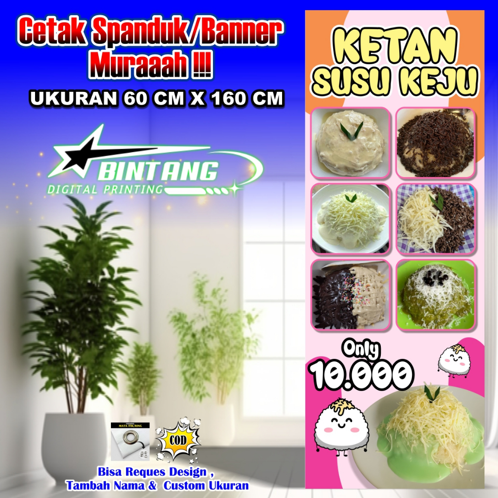 Spanduk Banner Ketan Susu Keju Ukuran 60 cm x 160 cm
