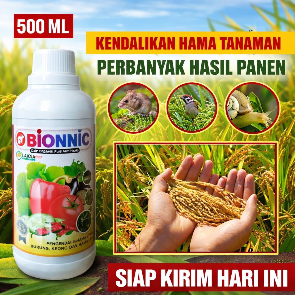 BIONNIC 500 ml Pupuk Semprot Sawah Atasi Tikus Padi, Obat Racun Fungisida Pestisida Tikus, Keong, Bu
