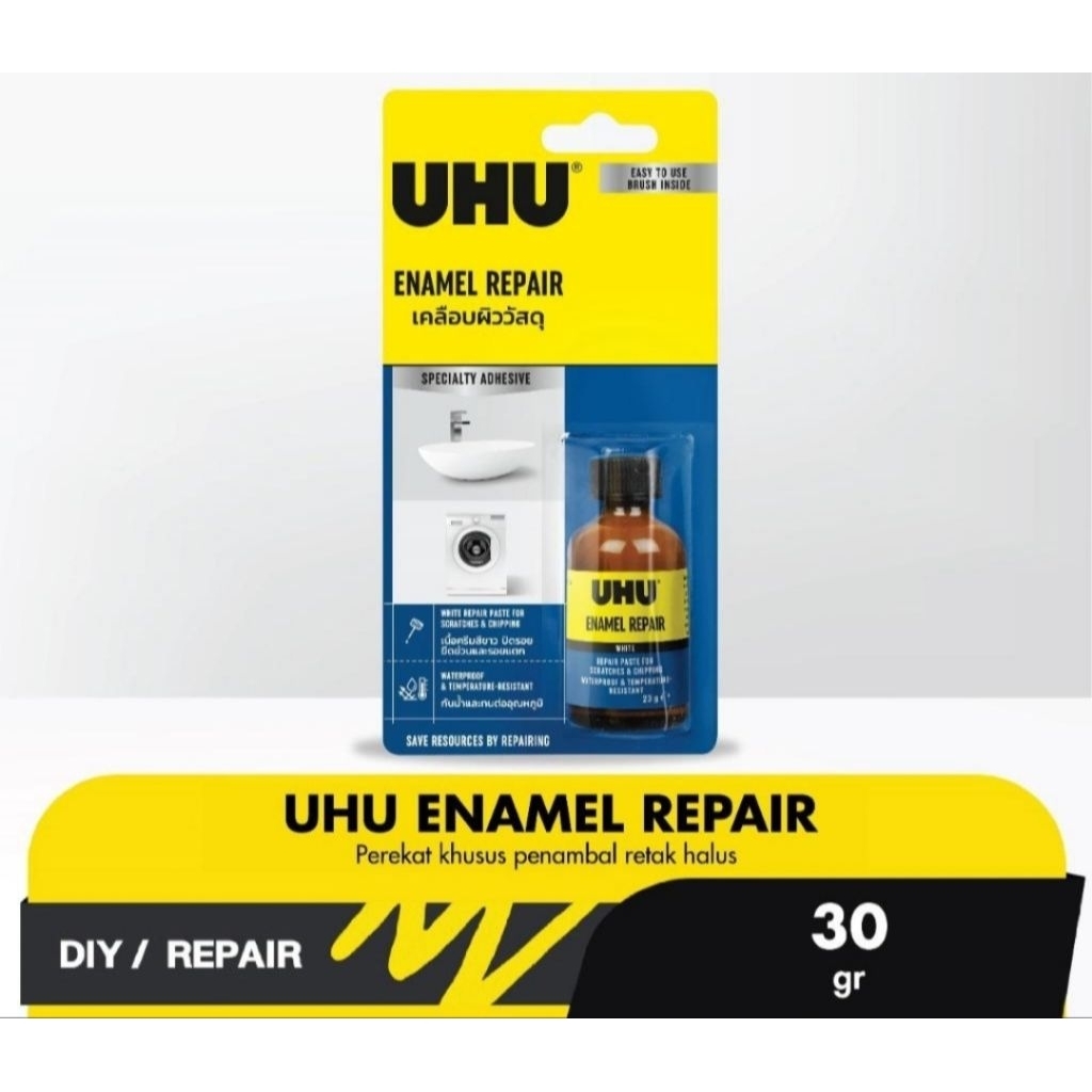 UHU Enamel Repair Lem Khusus Retakan 30 Gr Perekat Khusus Penambal Retak Halus untuk DIY Repair