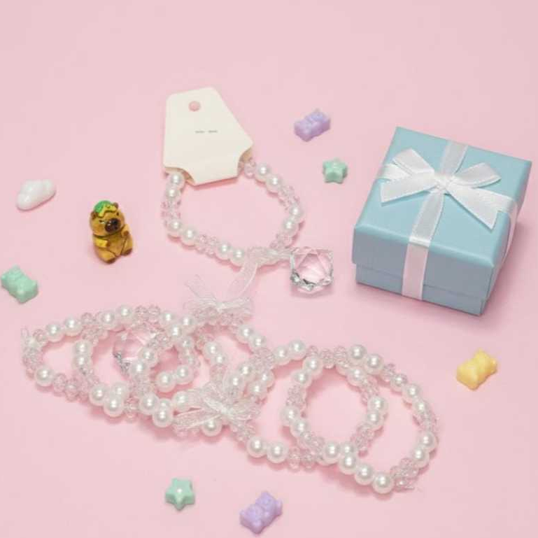 Gelang Manik-Manik Mutiara Pita - Gelang Aesthetic Tali Karet Melar