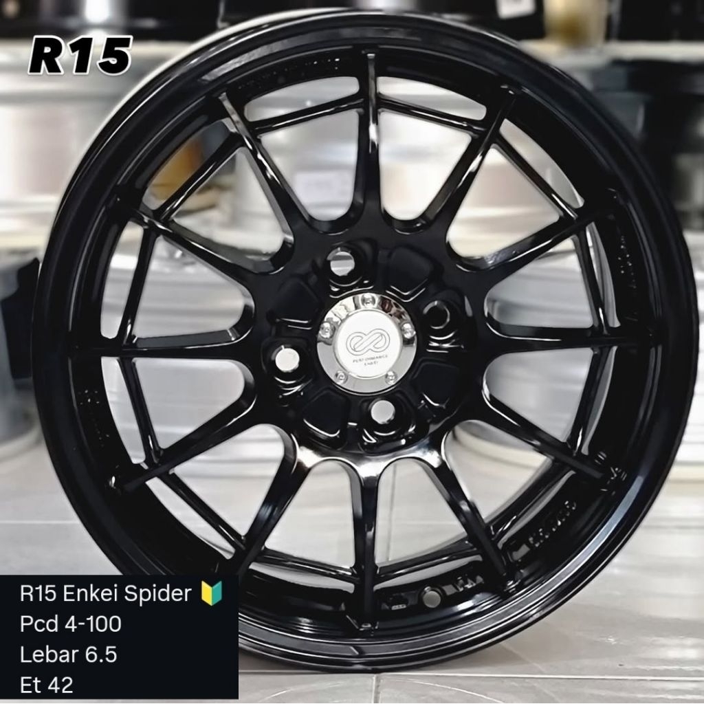 velg racing brio spider ring 15 lebar 6,5 hitam glossy untuk agya calya jazz mobilio freed city
