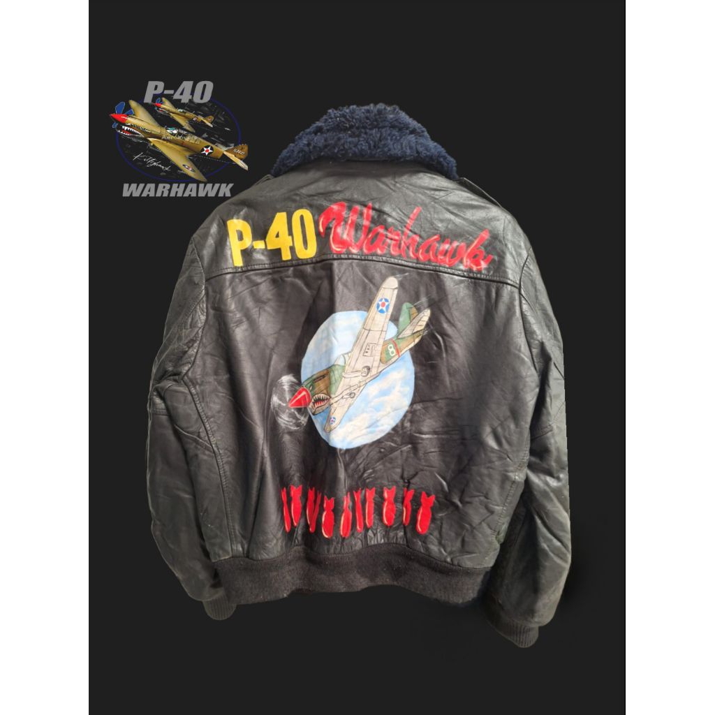 Vtg Cooper Genuine Leather Bomber Flight Jacket P-40 Warhawk Custom Painting X Jaket Kulit Avirex A2