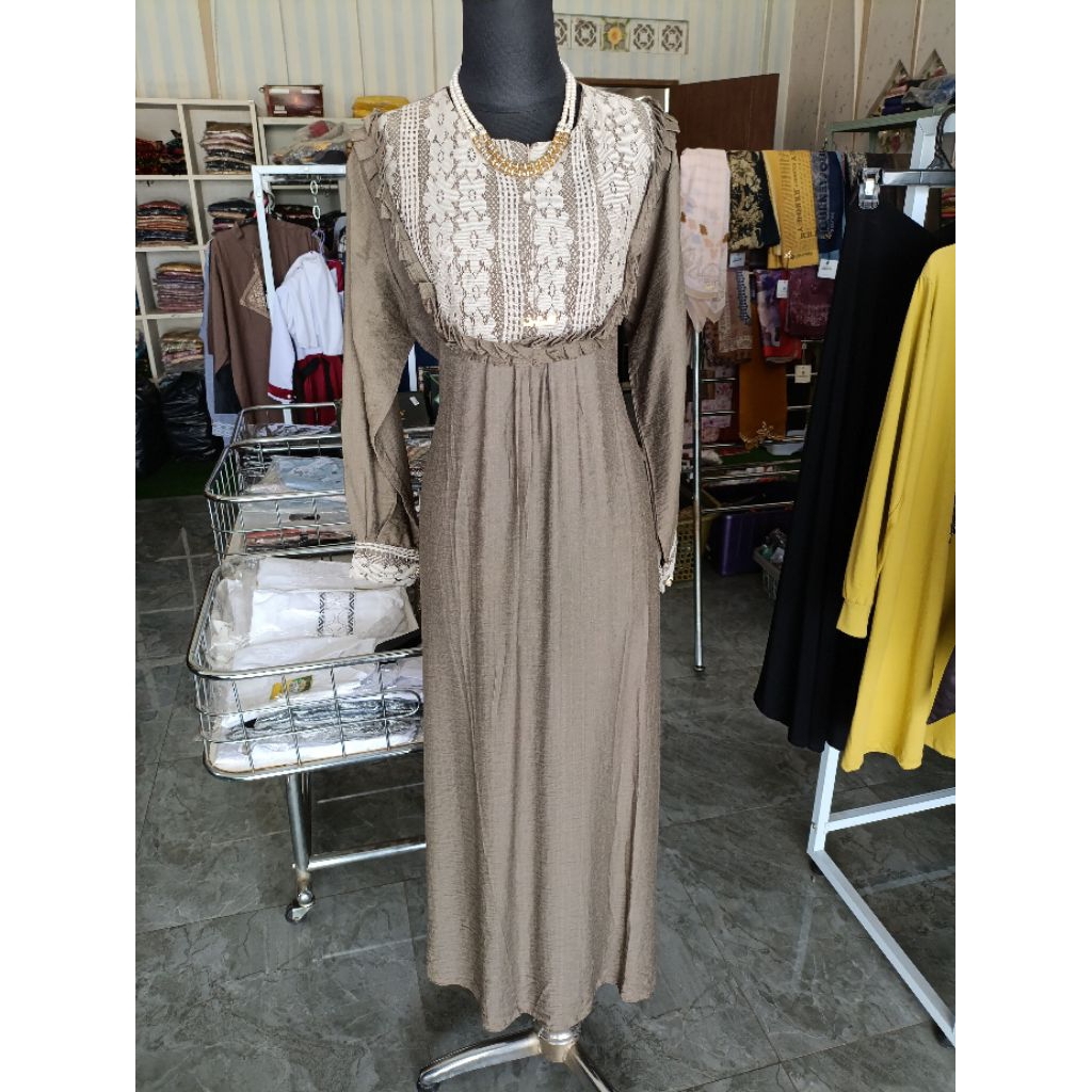 Gamis /Home Dress Katun Linen Brokat Simple - Daily Ware