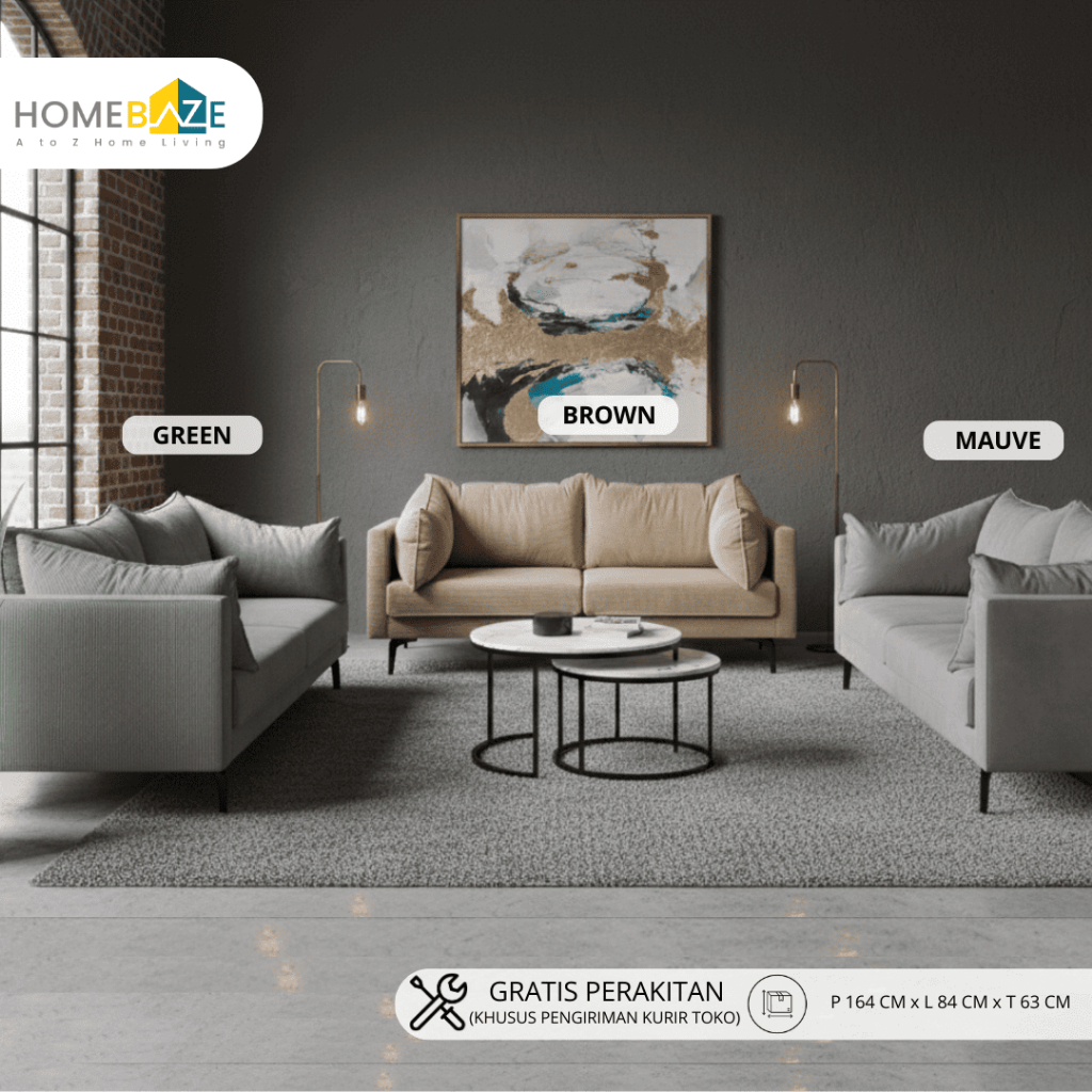 Homebaze - Sofa 2 Seater Uppsala, Sofa Kaki Besi, Bahan Halus, Murah dan Kokoh