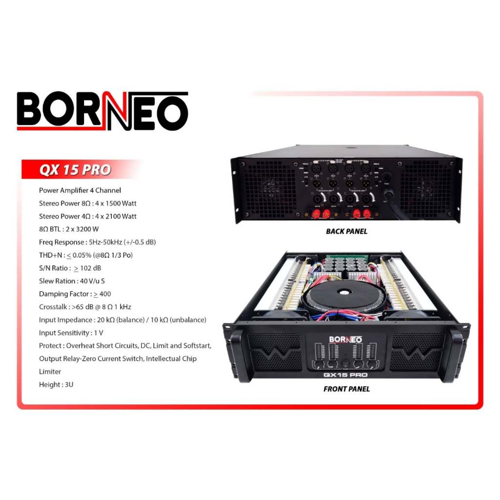 POWER AMPLIFIER 1500WATTS BORNEO QX 15 PRO 4 CHANNEL