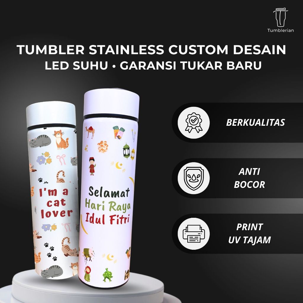 Tumbler LED Titan Custom Nama – Termos Stainless Suhu Digital 500ml / Botol Minum Panas Dingin Custo