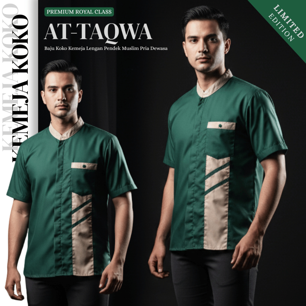 Baju Koko Kemeja Pria Lengan Pendek - Bahan Katun Toyobo Adem Warna Navy | Olive | Hijau Botol