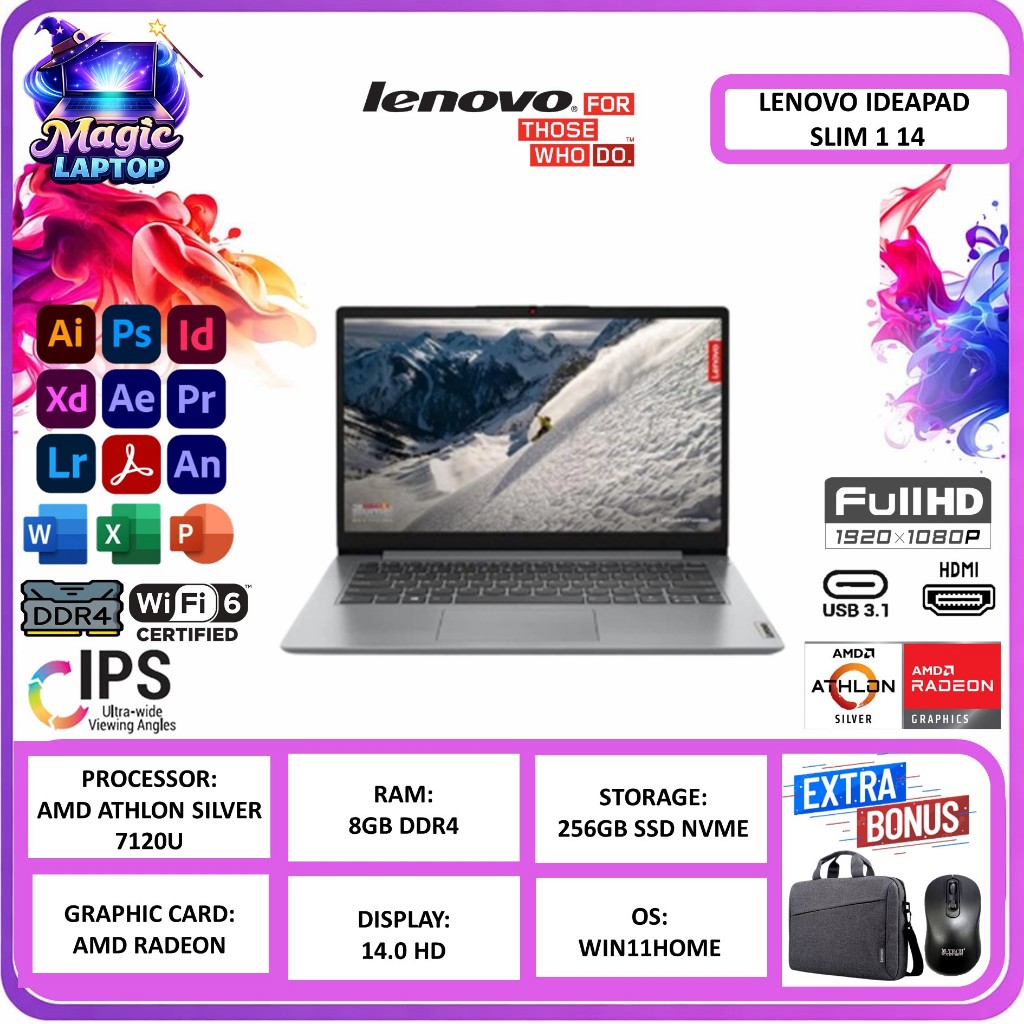 Laptop Lenovo Ideapad Slim 1 14 AMD ATHLON SILVER 7120U 8GB 256GB Win11 Home