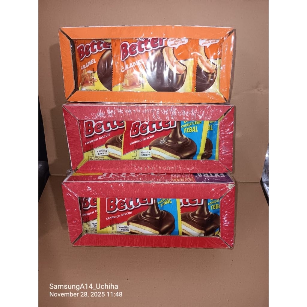 10 Sachet Biskuit Wafel Better Karamel - Coklat Gurih, Krim Vanilla Lembut, Kemasan Praktis