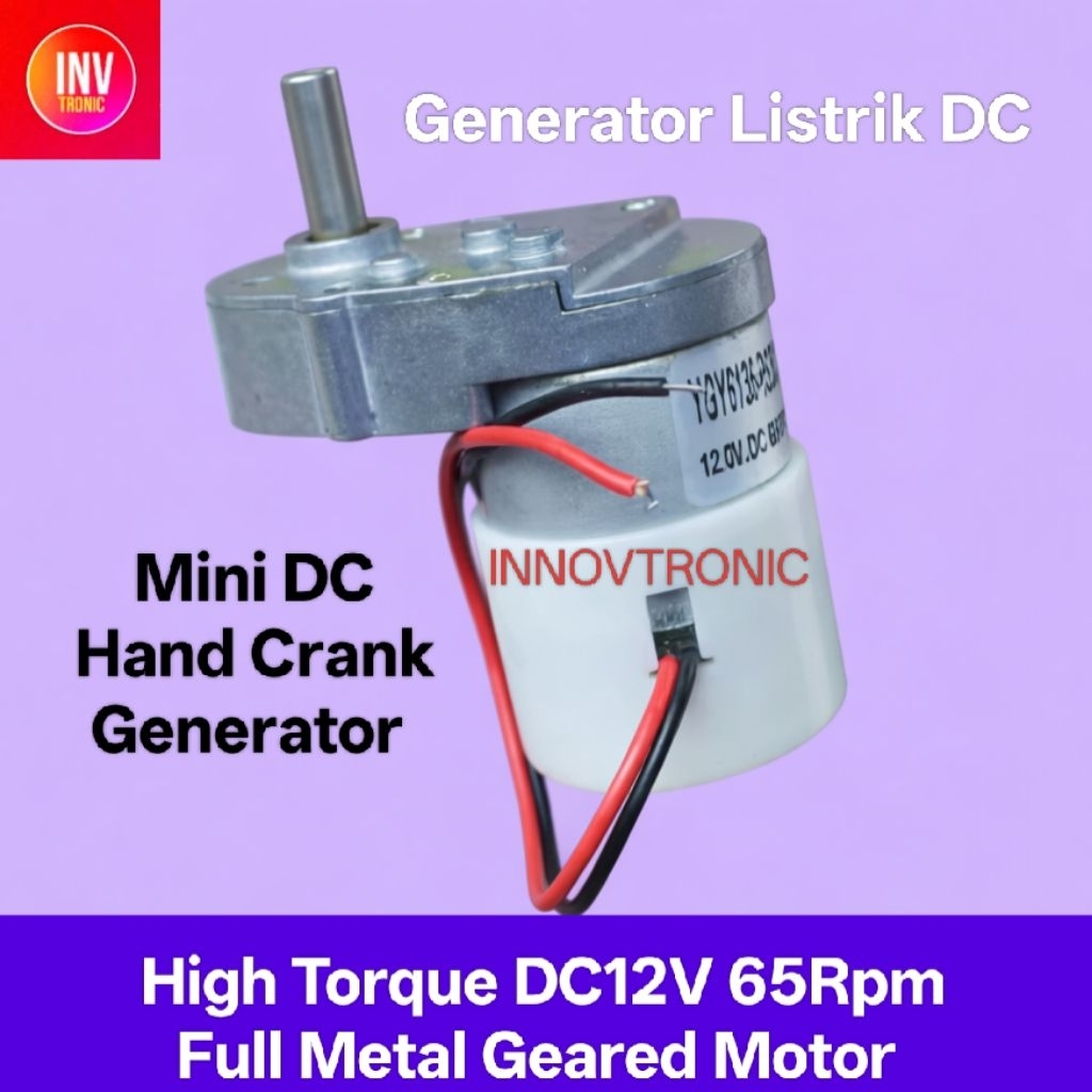High Torque DC12V 65Rpm Full Metal Geared Motor / Generator Pembangkit Listrik Mini
