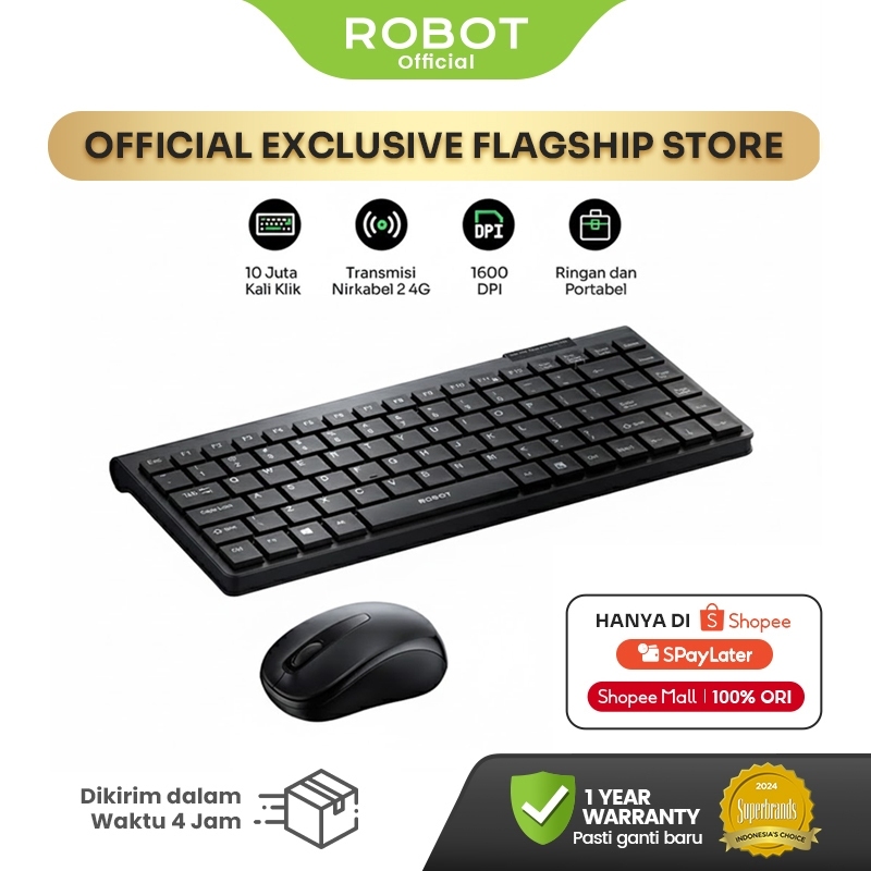 ROBOT KM3500 / KM3700 Wireless Keyboard Mouse Combo – Silent, Ergonomis, Garansi Resmi 1 Tahun