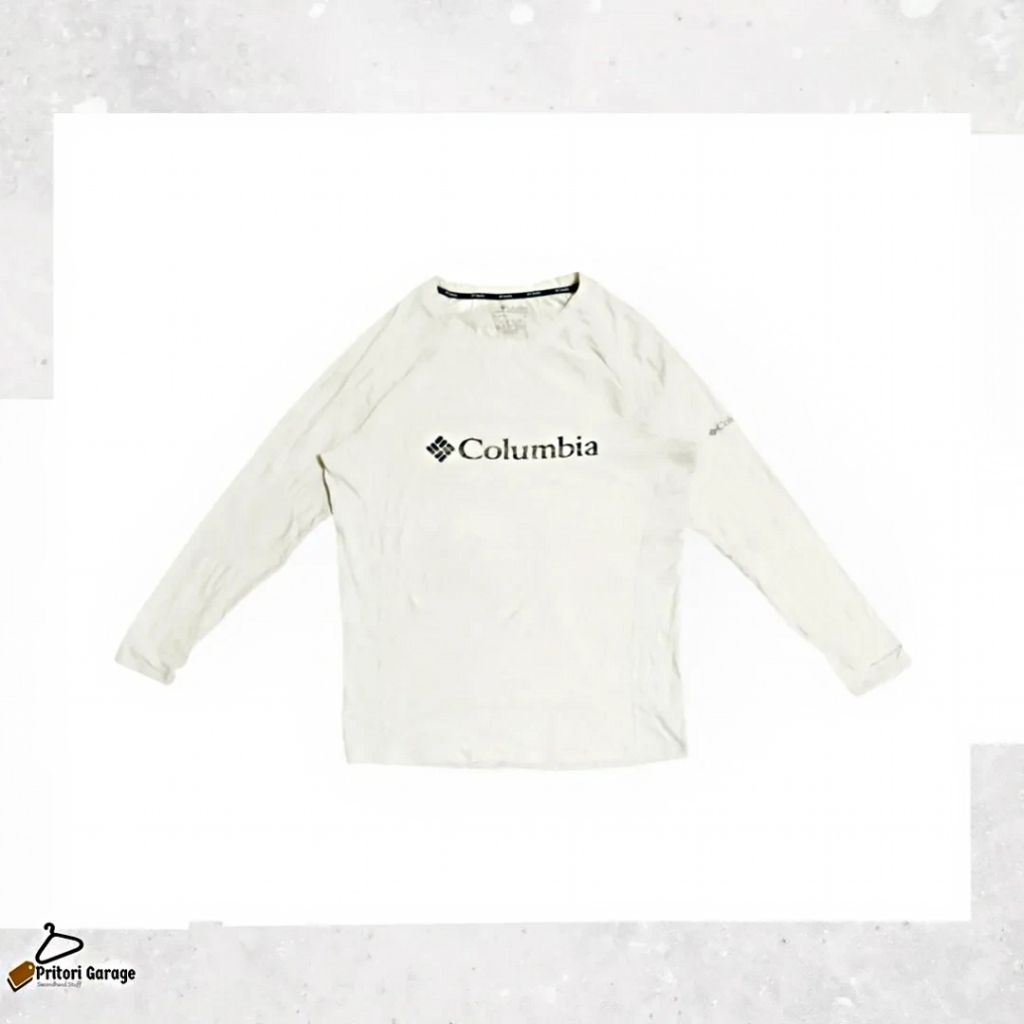 Long Sleeve Base Layer Logo Print Columbia  White Cream Colour Vintage S