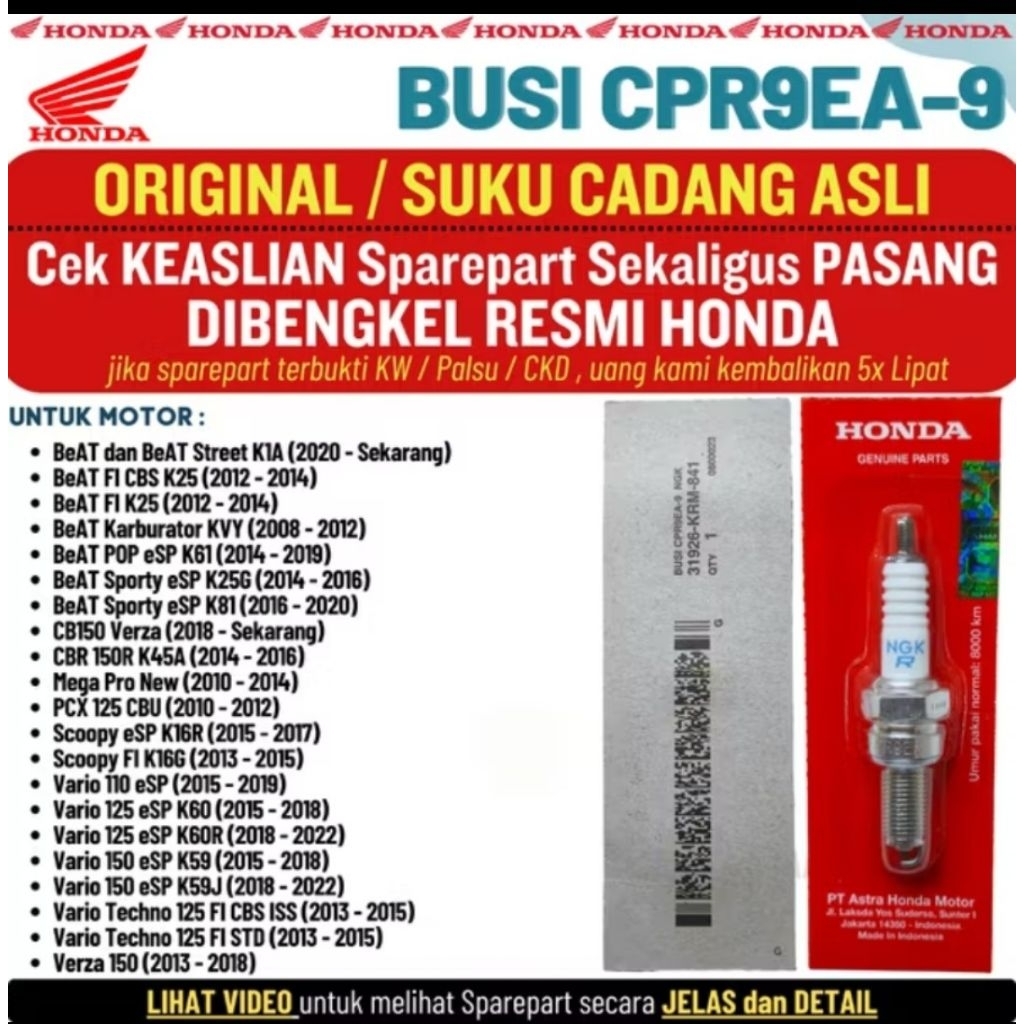 Busi CPR9EA-9 Beat Fi New LED Street POP Deluxe Vario 125 150 Scoopy Verza CB150R CBR150R Original A