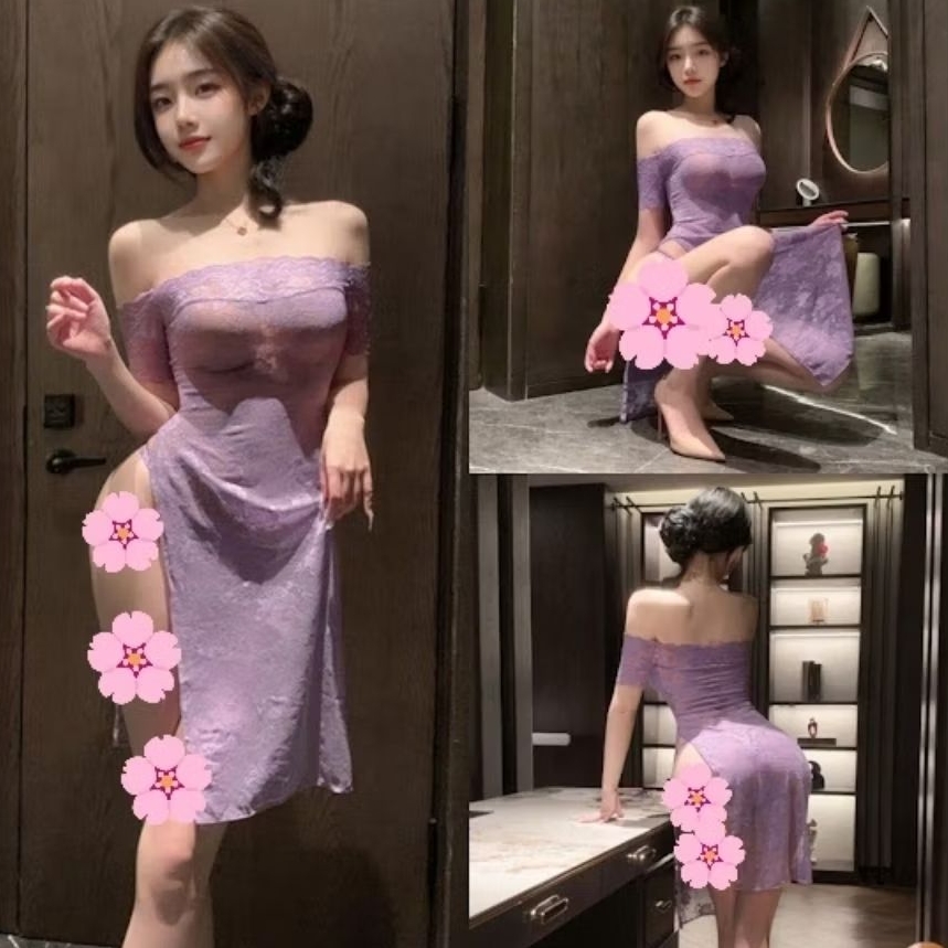 Lingerie Sexy Dress Brokat Purple Baju Tidur Wanita D1482PE