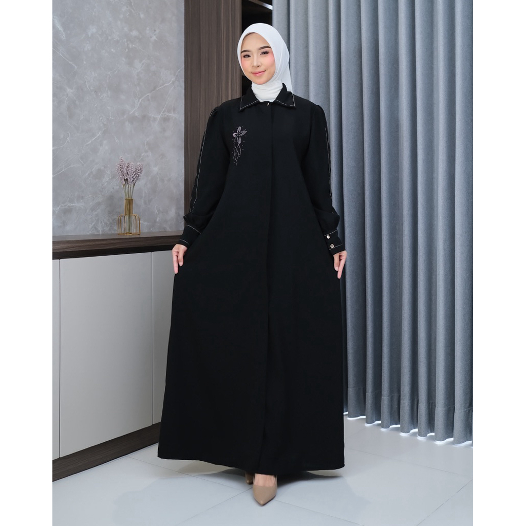 PROMO TERBARU Maudy Dress Gamis bahan sabrina anti UV Premium variasi swarovsky bunga gamis wanita
