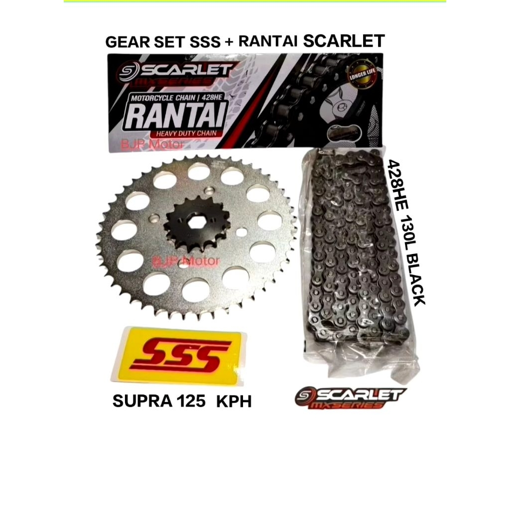 Gear Set SSS SUPRA 125 tipe 428 Rantai Scarlet 428HE 130 black pilihan Gir depan dan belakang