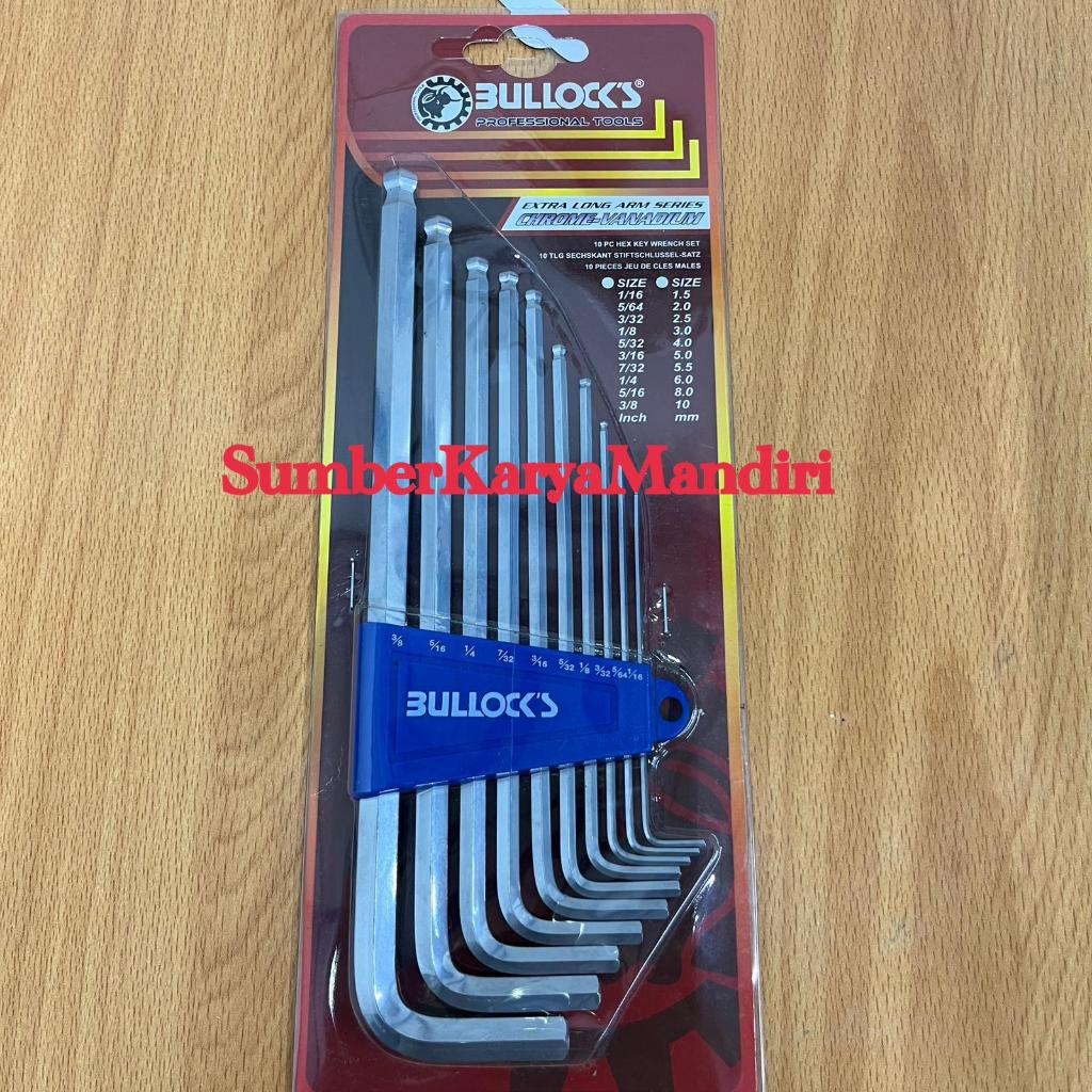 Kunci L Set Inch Long Ballpoint Bullock 1/16" - 3/8" (10Pcs)