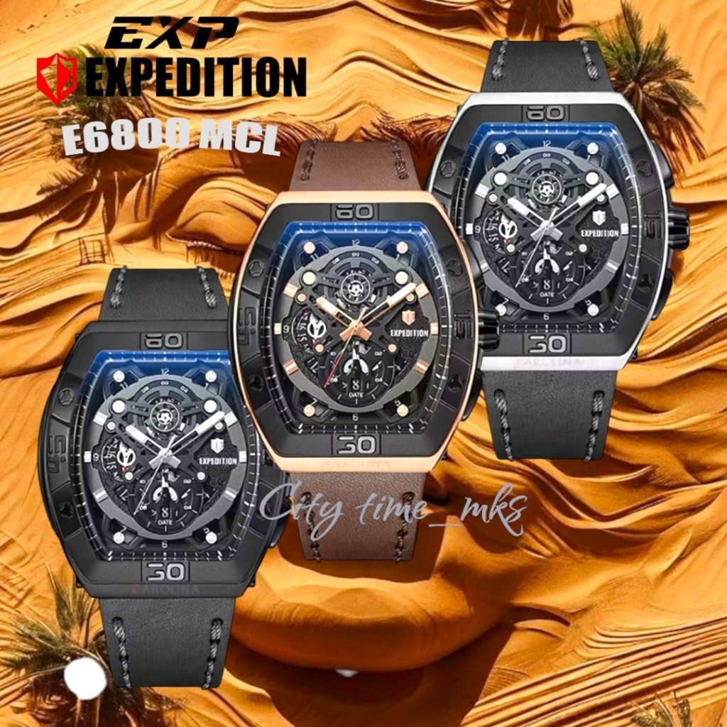 Jam tangan pria EXPEDITION 6800, E6800, E6800MC, Sport chronograph, tali kulit, ORIGINAL, bergaransi