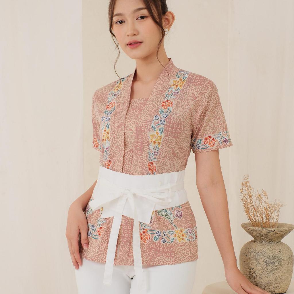 Kebaya encim kutubaru batik tanahan lengan pendek meradelima cream