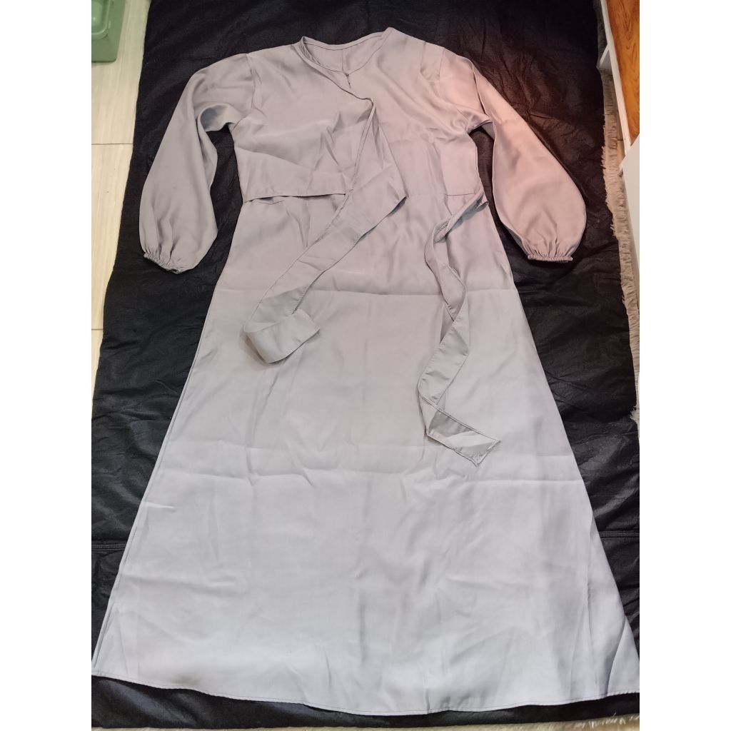 Gamis perempuan abu-abu / silver, dress, ada tali