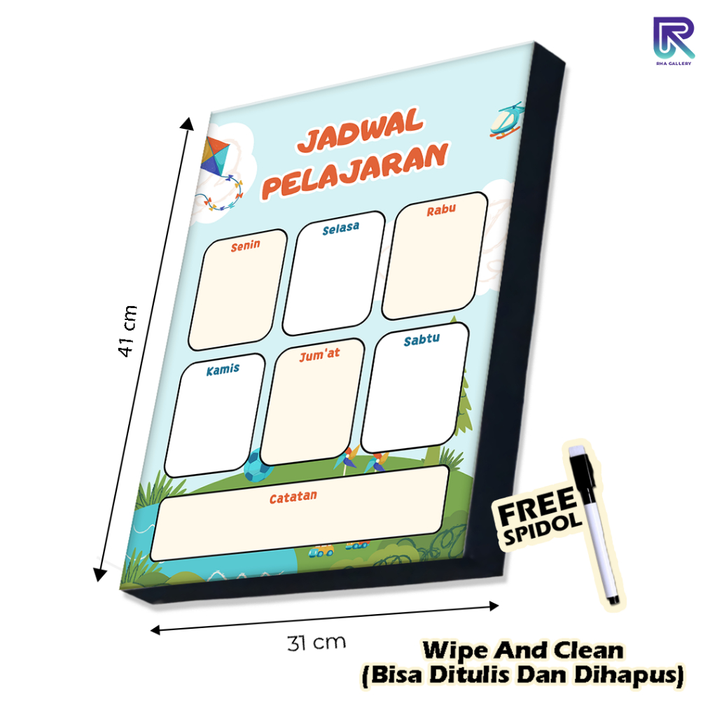 RHA GALLERY Papan Tulis Kayu Senin - Sabtu Jadwal Pelajaran Ruang Kelas Sekolah Dekorasi Dinding
