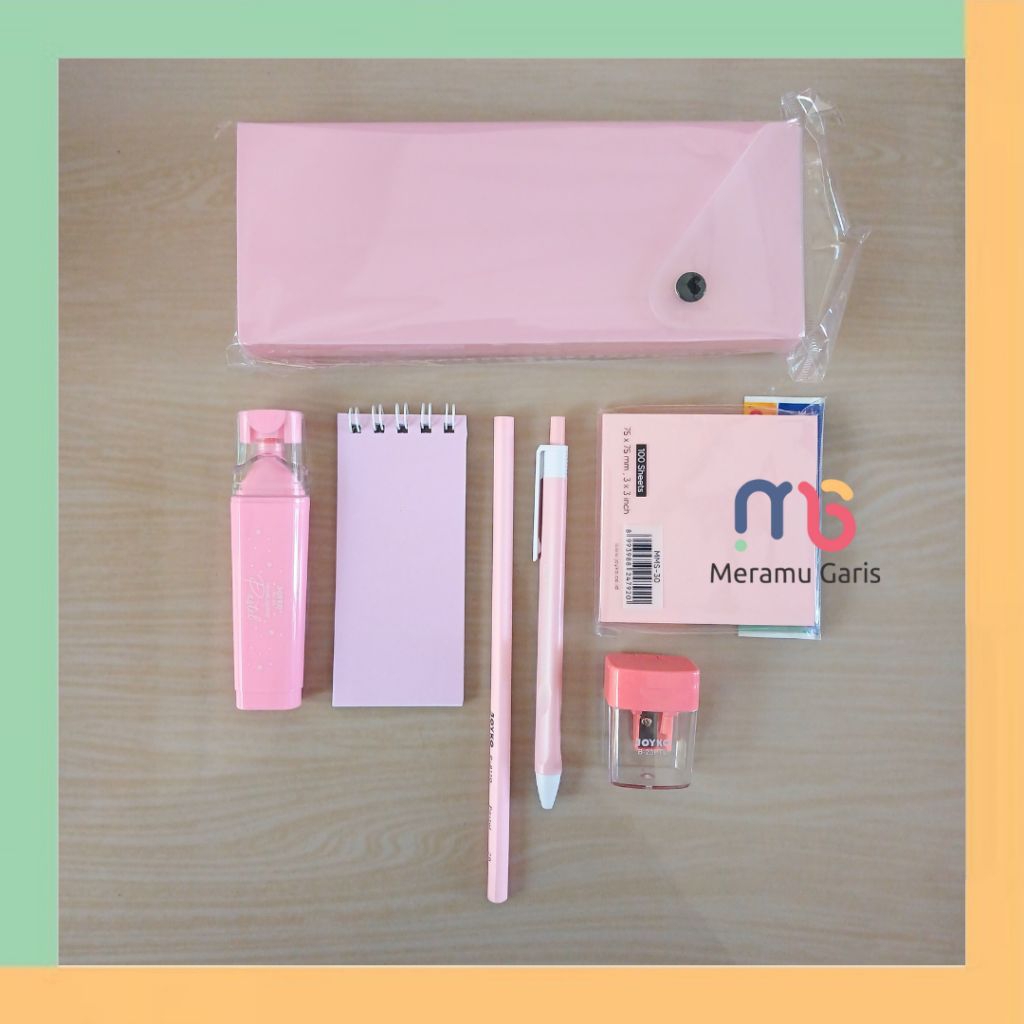 Satu Set Alat Tulis Joyko Warna Pastel | Alat Tulis Pink, Hijau, Biru, Ungu | Satu Set Alat Tulis Is