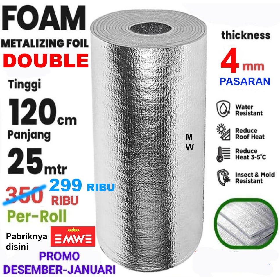 [ 1 RoLL ] Tebal 4MM Thermal Busa Foam Aluminium Foil / Peredam Panas dan Suara kap mesin mobil / at