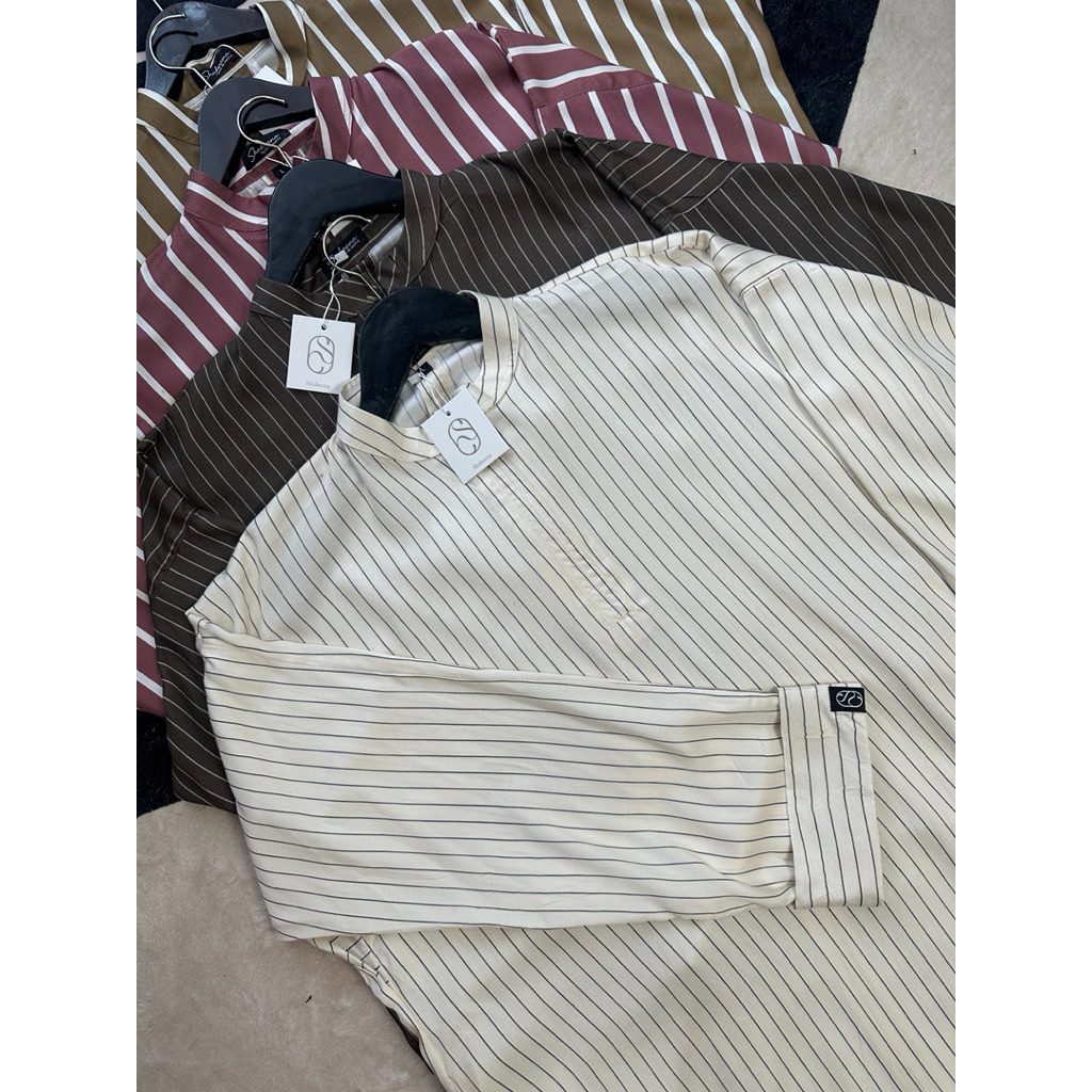 abaya daily stripe edition - abaya rayon twill motif salur adem dan tidak menerawang