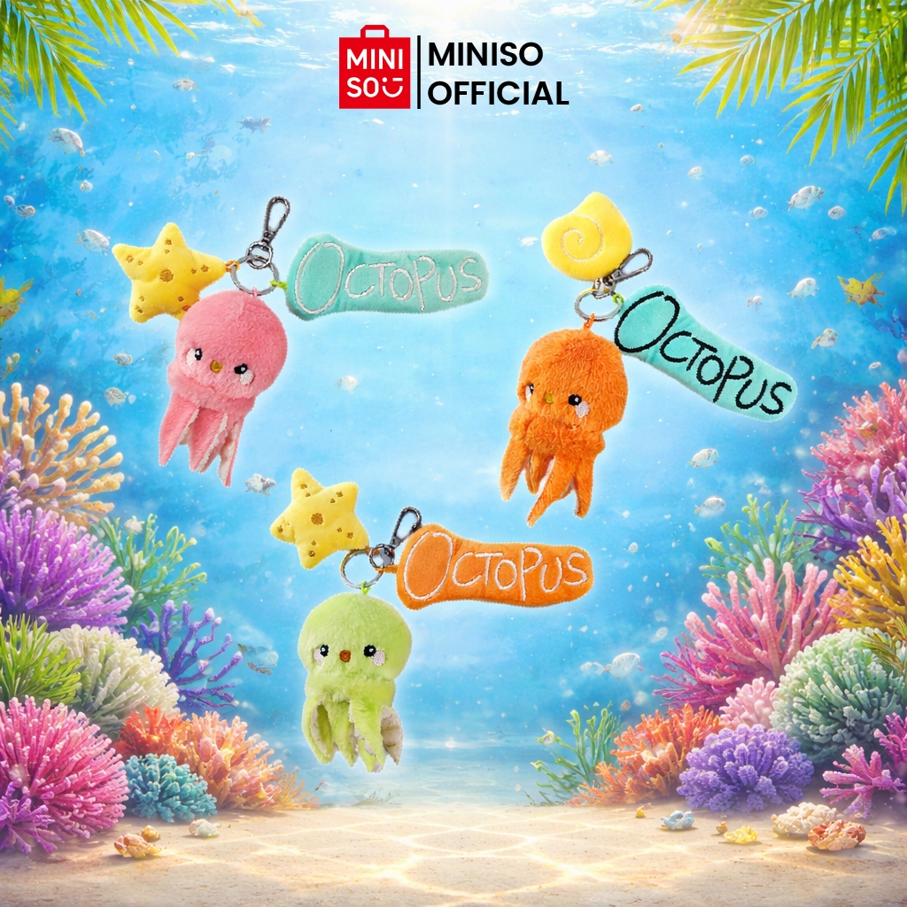 Miniso Ocean Collection Boneka Gurita Boneka Hiu Lucu Gantungan Kunci Liontin Gantung Koleksi 3,5 in