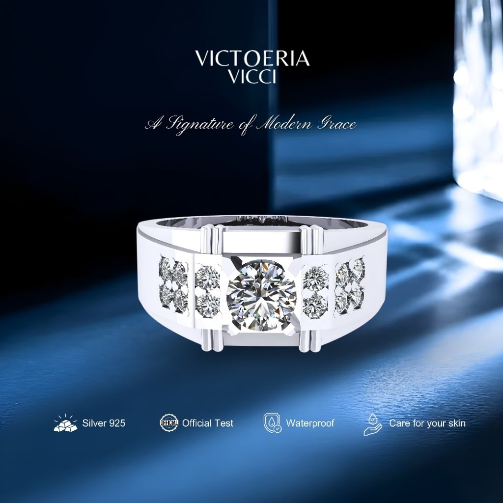 Victoeria Cincin Cowok Silver 925 Plating Emas Putih