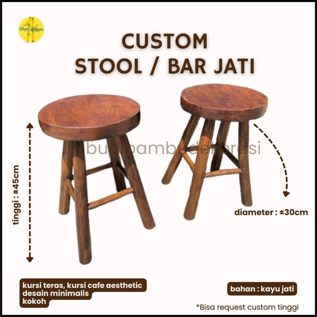 Kursi Jati Bulat Stool Jati Bulat Bar Jati Kursi Cafe Kursi Teras Warna Custom