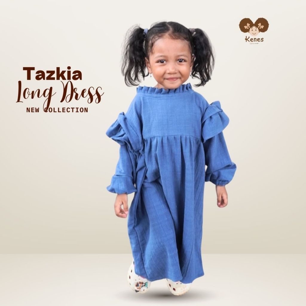 Tazkia Long Dress Anak Perempuan Gamis Bahan Linen Adem by kenes Kidswear