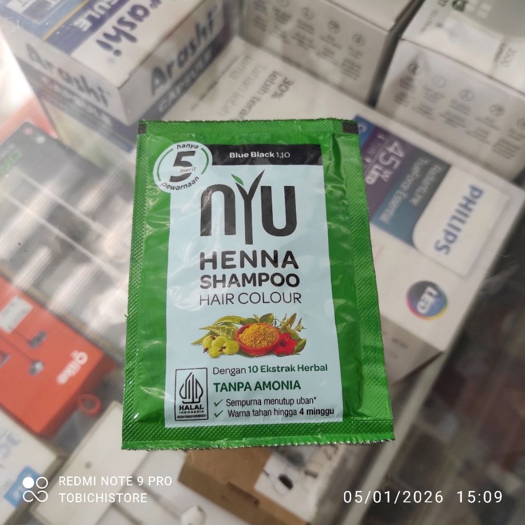 Nyu Henna Shampoo Hair Color 1.10 Blue Black Dengan 10 Ekstrak Herbal Tanpa Amonia
