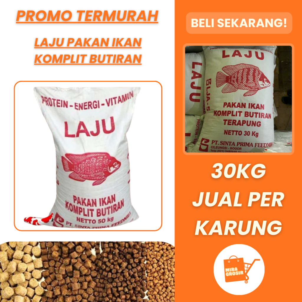 [KEMASAN KARUNG] Pakan Ikan LAJU 30KG Komplit Butiran Tinggi Nutrisi