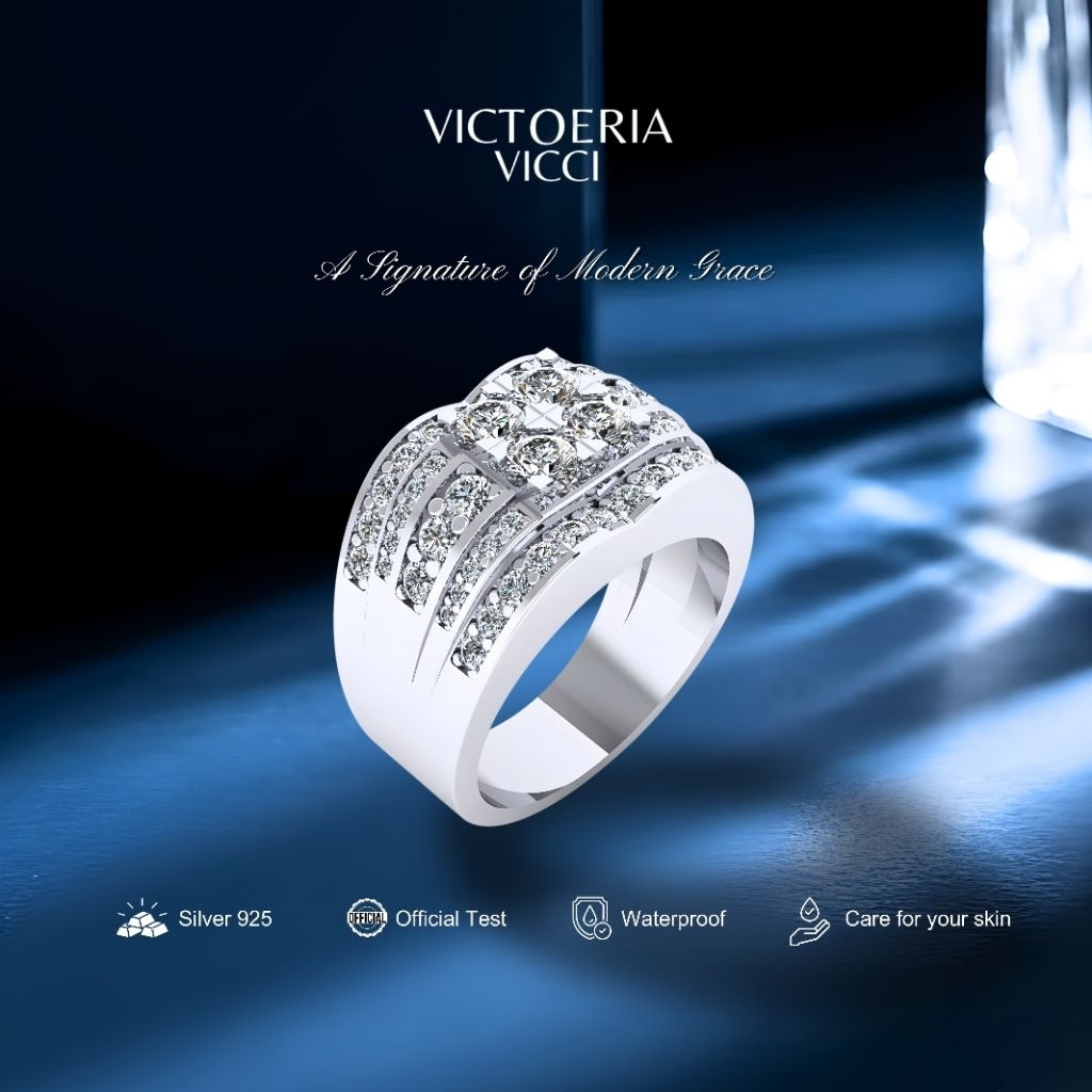 Victoeria Cincin Cowok Silver 925 Plating Emas Putih 18k