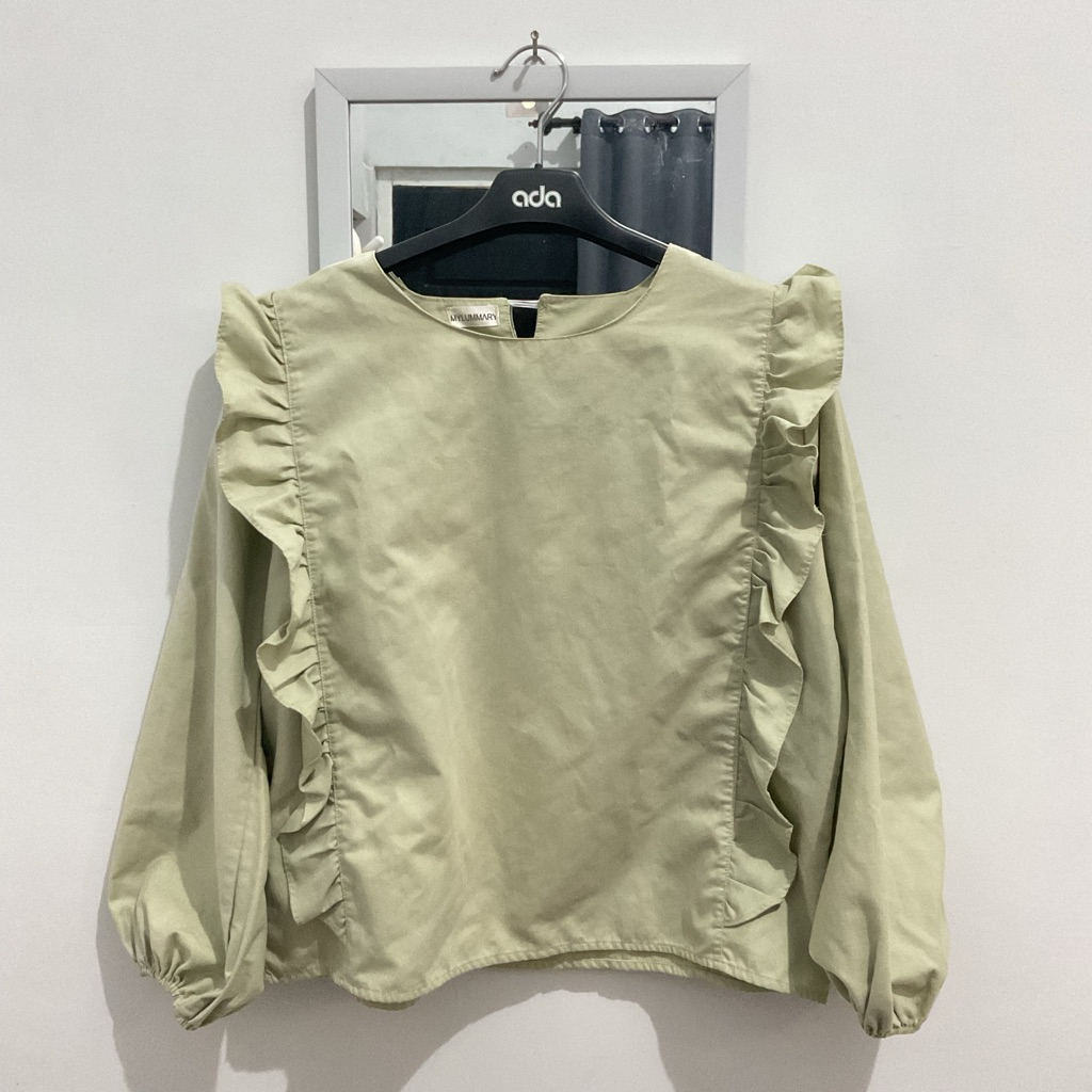 pl blouse ruffle sage green katun