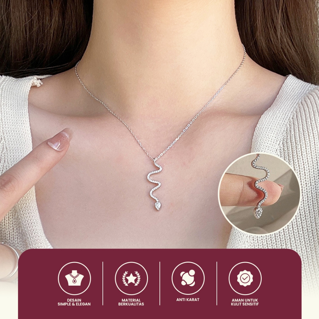 kalung liontin ular emas mawar sederhana